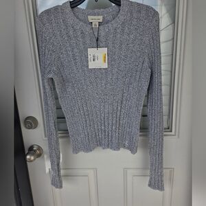 $120 Calvin Klein Women Light Gray Ribbed Sweater Sz M NWT Cozy